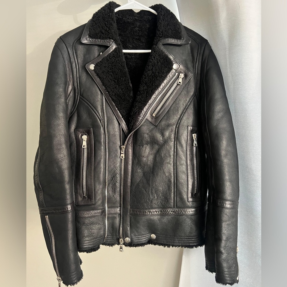 Balmain Shearling Leather Biker Jacket size 48 M